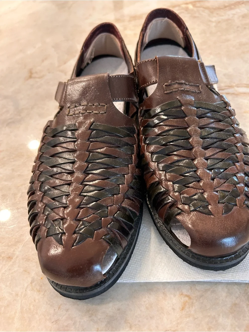 Deer Stags Men's Dark Brown Woven Leather Sandals